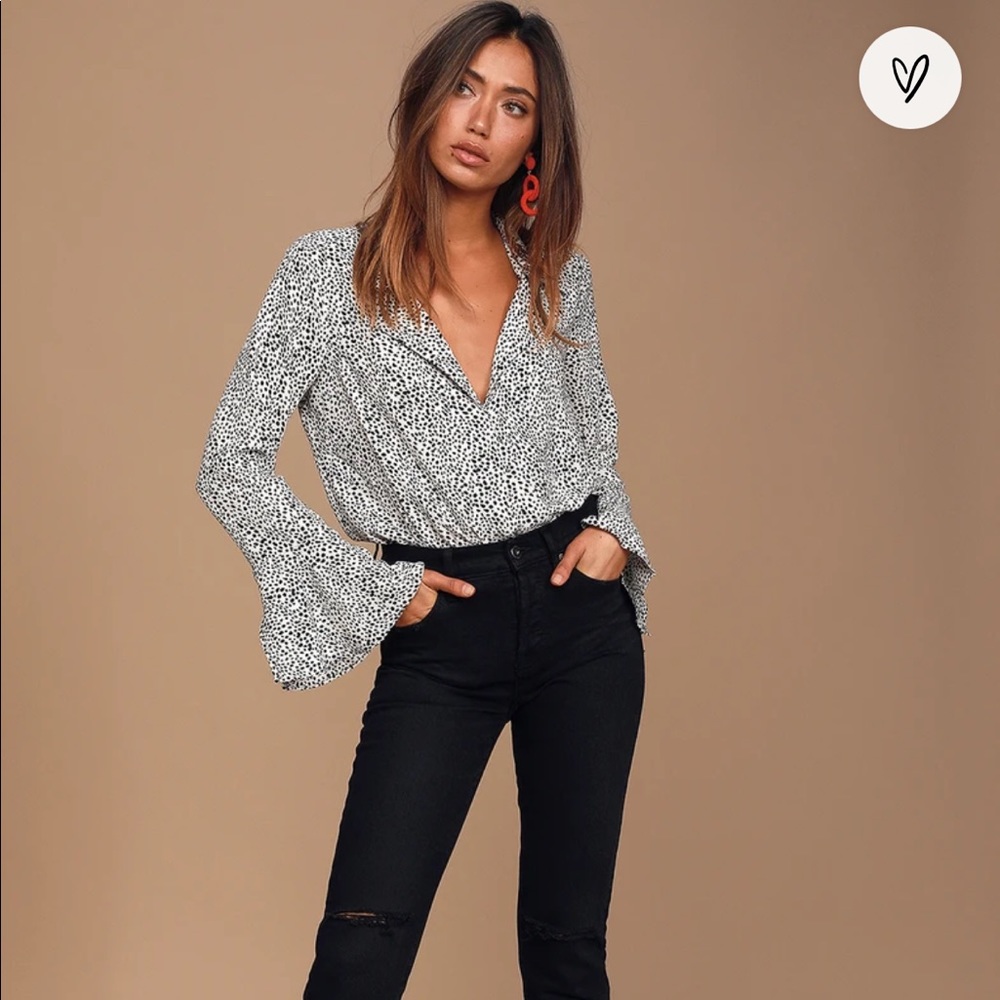 Lulus Always Lovely ivory and black bodysuit